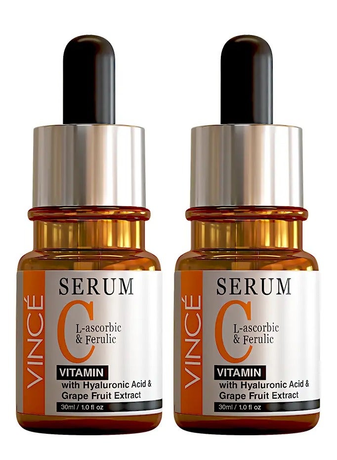 VINCE Vitamin C Serum Deal 2 – Advanced Brightening Formula – Reduces Dark Spots, Sun Damage & Hyperpigmentation, Evens Skin Tone, Smooths Texture & Boosts Youthful Glow – For All Skin Types, 30ml Each - Image 1